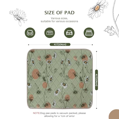 IEUUMLER Washable Pee Pads for Dogs, 2 Pack Non-Slip & Waterproof Pack Whelping Pad, Reusable Washable Puppy Potty Training Pad with Fast Absorbent for Playpen EU007 (Grass Green Daisy, 41"X41"-2pcs) - size: 41"X41"-2pcs