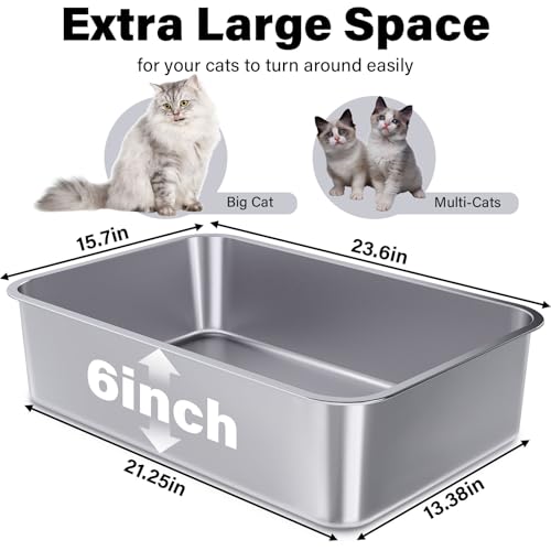 Stainless Steel Litter Box, XL Metal Litter Box 3 Pack | Extra Large Cat Litterbox 23.6" X 15.7" X 6" for Big Kitty, Multiple Cats, No Smell , Non Stick, Easy Cleaning - size: 3 Pack-X-Large (23.6"×15.7"×6")