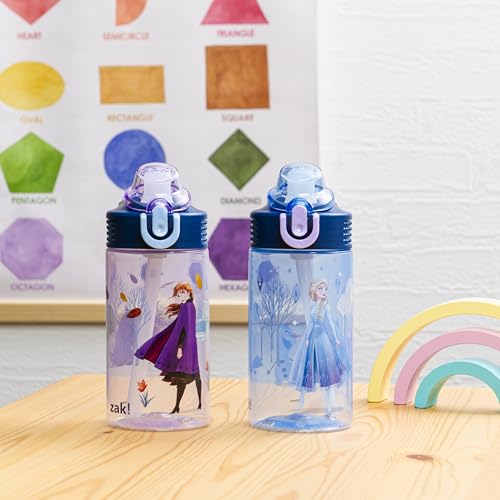 Zak Designs Frozen Sage 16oz Leak-Proof Straw Kids Water Bottle, 2-Pack | BPA Free Durable Plastic, Cupholder Friendly, Dishwasher Safe, Easy to Clean, Lid Lock, Handle, For School, Home, Travel - color: Disney Frozen (Anna & Elsa)