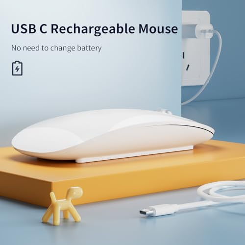 TENMOS M18 Bluetooth Mouse, USB C Rechargeable Wireless Mouse, Silent-White | Tri-Mode BT5.1/5.0+2.4G, Quiet Click, Portable, Battery Level Visible, USB Receiver,Type C Adapter, for Laptop/MacBook/iPad - color: white