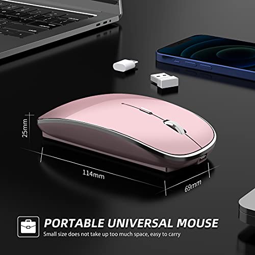 Halpilt Wireless Mouse Chargeable Portable Silent USB and Type-C Dual Mode Wireless Mouse 3 Adjustable DPI for Laptop, Mac, Android, PC (Q23S Rose Gold) - color: Rose gold