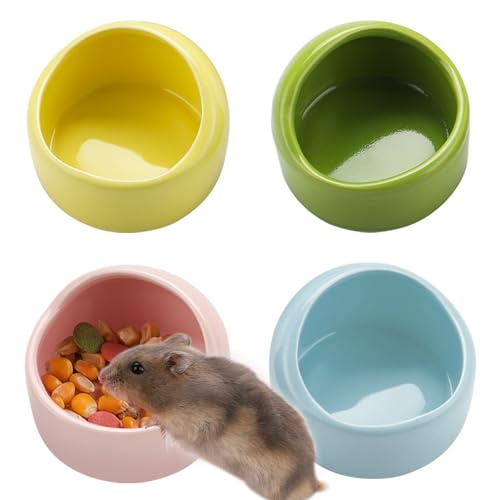 VanEnjoy 4 Pack Small Hamster Food Bowl Ceramic Guinea Pig Food Dish No Spill Hamster Food and Water Bowl Small Animal Food Bowl - Pink Blue Yellow and Green - size: 2.5"*1.78"
