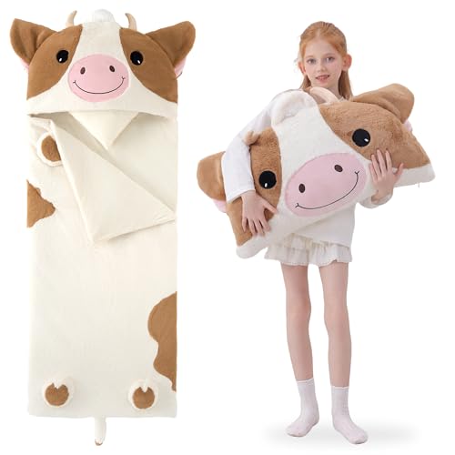 70" 4.2lbs Kids Sleeping Bag with Pillow Brown Cow Toddler Nap Mat | Sleep Sack 2-in-1 Sleeping Mat& Blanket Washable Roll-Up w/ Handle For Daycare Kindergarten Thick Soft & Portable In Gift Box - color: Cow-Brown
