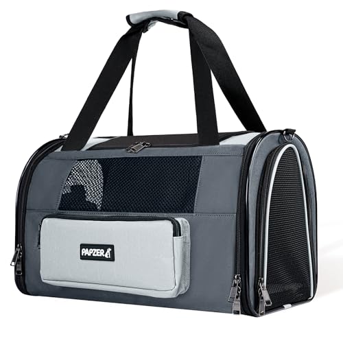 Collapsible Small Pet Carrier for Cat 15 lbs with Fashion Pocket Travel Bag | Lightweight Sturdy Little Puppy Dog Carry Crate, Breathable Stylish Kitten Soft Cage Kennel, Portable Yorkie Box Grey - color: Grey