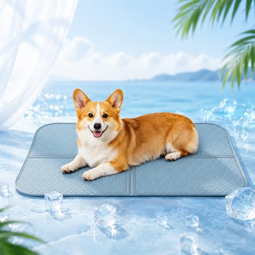 Pet Cooling Mat ，28x18 in Suitable for Medium-Sized Dogs | Newly upgraded weaving structure，Polymer ice sensitive material，The ice sensation is twice as strong - size: 28x18 in