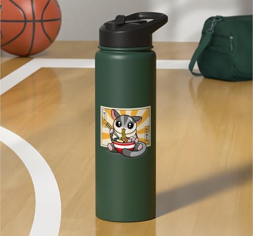 Womens Girls Cute Kawaii Japanese Ramen Sugar Glider Lover Stainless Steel Insulated Water Bottle - color: Dark Green