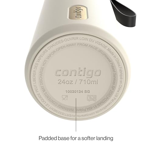 Contigo AutoSeal 24 oz Stainless Steel Vacuum-Insulated Water Bottle with Leakproof Push-Button Spout & Lock, Carry Strap, BPA-Free & Lead-Free, Dishwasher Safe - color: Oatmilk Champagne, size: 24 Ounces