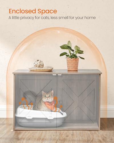 Feandrea Cat Litter Box Enclosure, Litter Box Furniture Hidden, Indoor Cat House, End Table, 27.6 x 19.7 x 19.7 Inches, Heather Greige UPCL022K01 - color: Greige, size: M（27.6"L x 19.7"W x 19.7 "H）