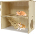 Double-Decker Hamster Hides, Wooden Hamster Hut, Syrian Hamsters Hideout with Acrylic Panel for Clear Observation, Detachable Gerbil Mouse House with Installation Instruction