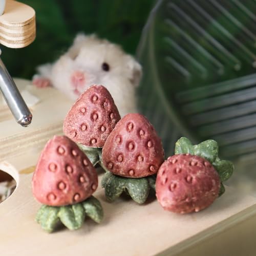 TEEWY Guinea Pig Toys, 4PCS Strawberry Shaped Hamster Toys, Natural Guinea Pig Chew Toys for Teeth Grinding, Hamster Enrichment Toys for Hamster, Gerbil, Chinchilla, Rat - style: 4PCS-Strawberry