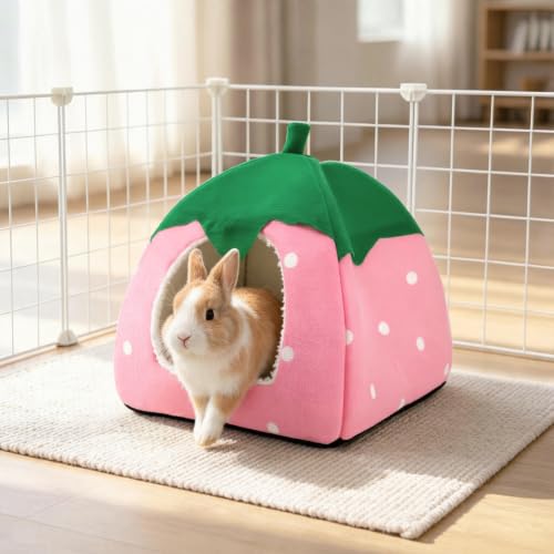 Guinea Pig Hideout Bed, Dwarf Rabbit House Cave | Cozy Hide-Out for Little Bunny Hedgehog Ferret Chinchilla & Other Small Animals, Cage Accessories - color: Pink