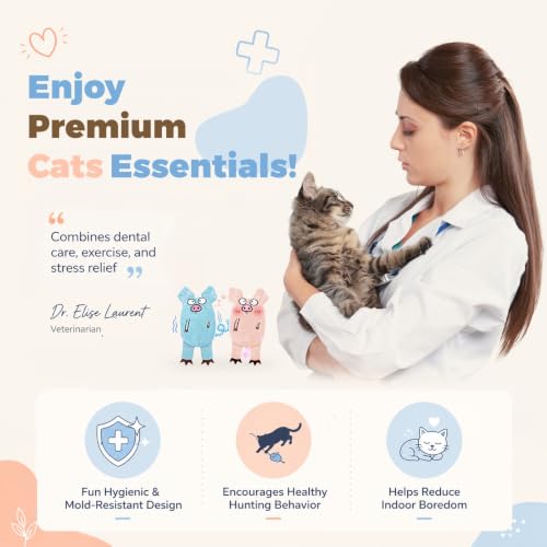 Cat Toys for Indoor Cats, 2 PCS 8000mg A+Natural Catnip Silvervine Crinkle | Interactive Cat Toys Pig with Bell Elastic Tail, Baby-Grade Plush Chew Toy Teeth Cleaning, Catnip Cat Kicker Toy for Kitten