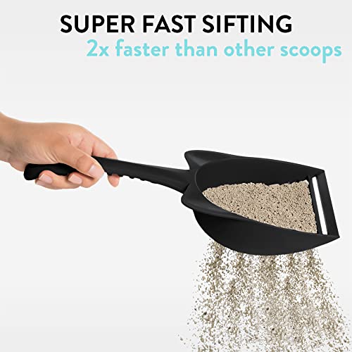 CatGuru Cat Litter Scoop, Jumbo Litter Scoop, Litter Scooper with Deep Shovel & Long Handle, Super Fast Sifter, Durable Kitty Litter Scoop, Cat Stuff, Kitten Supplies (Black) - color: Black