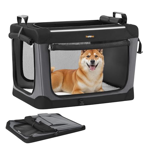 Feandrea Collapsible Dog Crate, Portable Travel Crate, 30-Inch | Oxford Fabric Pet Carrier with 4 Mesh Doors, Handles, Storage Pocket, Water Bottle Holder, UPDC017B01 - size: L（30"L x 21"W x 21"H)
