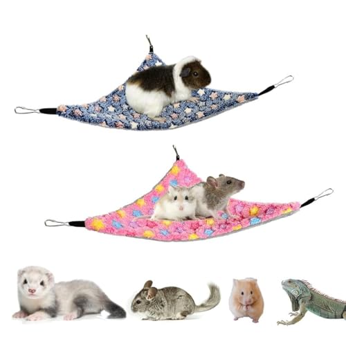 Guinea Pig & Rat Hammocks, Perfect for Pet Critter Cages, 2 Pack | Come with Hooks | Ideal Hanging Hammocks for All Small Animals: Chinchillas, Squirrels, Hamsters. L, PinkStars+BlueStars - color: STPink+Blue, size: Small