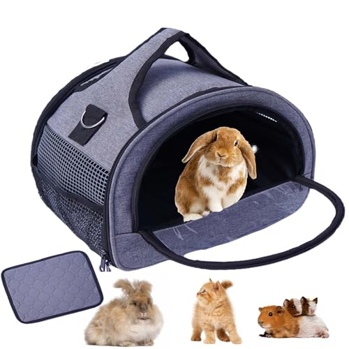 Bunny Carrier, Portable Small Pet Bag with Water Bottle Holder | Breathable carrier, lightweight, leak-proof liner, vet appointments& outdoor trips, fits rabbits, guinea pigs, bearded dragon - size: Large