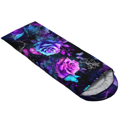 QOOMO Camping Sleeping Bags,3 Season Warm & Cool Weather,Lightweight,Waterproof Sleeping Bags for Adults & Kids,Traveling,and Outdoors,Camping Gear Equipment - color: Purple Butterfly Rose 4