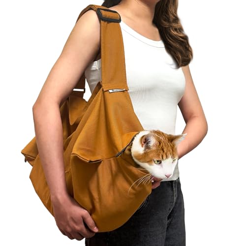 Cat Carrier Pouch for Medium Cats 10–20 lbs, Soft Cat Carrier with Upgraded Adjustable Strap, Durable Cotton Cat Bag for Nail Trimming, Medication & Vet Visits – Caramel - color: Caramel, size: Large (10-20 lbs)