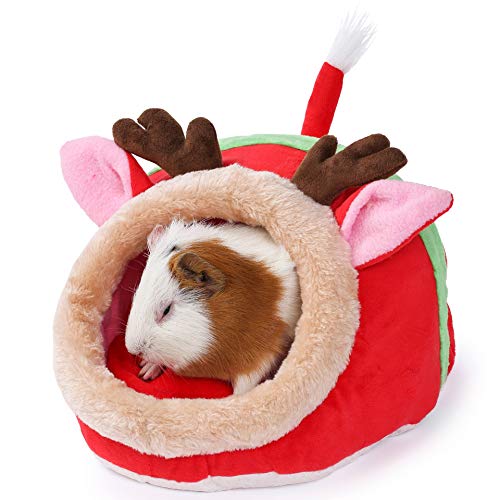 JanYoo Guinea Pig Rabbit Ferret Bed Hide Huts Removable Cushion for Rat Accessories Toys (L,Reindeer) - color: 5-Reindeer, size: L