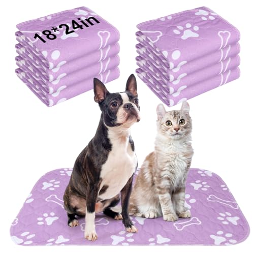 BEAUTYZOO 8 Pack Washable Pee Pads for Dogs, Reusable Puppy Pads for Potty Training, Waterproof Super Absorbent Whelping Pads Mats Non Slip Against Urine for Small Medium Dogs Cats, 18" x 24" - color: Purple, size: 18 X 24 Inch (Pack of 8)