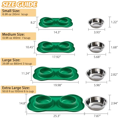 Hubulk Pet Dog Bowls 2 Stainless Steel Dog Bowl with No Spill Non-Skid Silicone Mat + Pet Food Scoop Water and Food Feeder Bowls for Feeding Small Medium Large Dogs Cats Puppies (Small, Hunter Green) - color: Hunter Green, size: Small