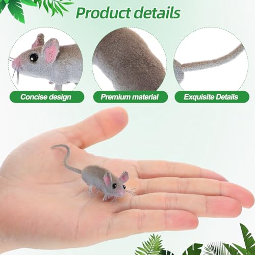5Pcs Realistic Fake Rats, Mice Figurines Animal Mouse Prank Prop | Mini Flocked Plush Rats Toys for Indoor Halloween Ornaments, Practical Jokes, or Engaging Kitten Activities, Gag Gift Setups