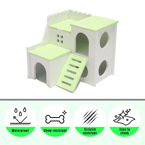 Green Large 6.3-inch Cozy Wooden Adventure Cottage - Hideout with Climbing Ladder for Hamsters & Gerbils (for Small Pets) Rodents - color: GREEN