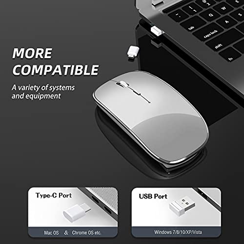 Halpilt Wireless Mouse Chargeable Portable Silent USB and Type-C Dual Mode Wireless Mouse 3 Adjustable DPI for Laptop, Mac, Android, PC (Q23S Grey) - color: Grey