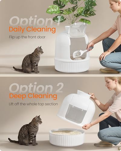 Feandrea Plant Cat Litter Box Enclosure with Artificial Plant, Enclosed Hidden Litter Box Furniture with Door, Carbon Filter, Odor Control, Pebbles, Scoop, Brush, Cloud White UPPT006W101 - color: Cloud White