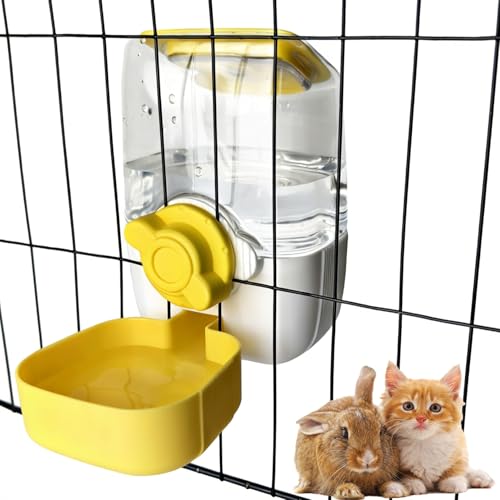 Rabbit Water Bottle, 34oz Pet Hanging Water Dispenser, Cat Water Feeder for Small Animal Ferret Guinea Pig Chinchilla Small Dog Cage Grid Spacing 1.2''-2.1''(Yellow) - color: Yellow