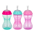 Nuby 3 Piece No-Spill Easy Grip Cup with Flex Straw, Clik It Lock Feature, Girl, 10 Ounce - color: Pink, Magenta, & Aqua