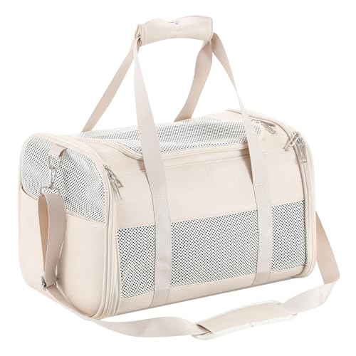 Fashion Leather Dog Carrier, Airline Approved Cat Carrier Soft Sided Pet Bag Carrier Purse for Puppy Kitten Small Animals White - color: White