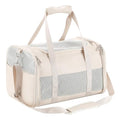 Fashion Dog Carrier Pet Carrier Airline Approved Cat Carrier for Small Dogs Cats Under 15 Lbs, Vegan Leather Collapsible Soft Sided Travel Puppy Carrier - color: Beige