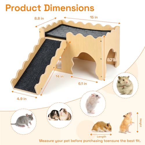 Wooden Guinea Pig Hideout Cave House, Guinea Pig Castle with Natural Cave-Style Entrance, Large Small Animal Habitat with Stairs, Waterproof Liner, Easy Assembly for Guinea Pigs, Rabbits & Hamsters - color: Cave Hideout