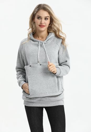 Pet Cat Dog Pouch Hoodie Small Animal Carrier – Kitten Puppy Pouch Sweatshirt Holder Fleece Unisex Hoodies Light Grey - color: Light Grey, size: XX-Large