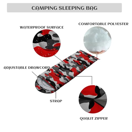 Sleeping Bags for Adults and Kids Backpacking Camping Sleeping Bags for Girls and Boys Lightweight Waterproof Cold/Warm Sleeping Bag for All Season - color: Red Camo