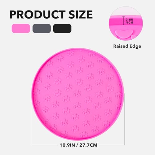 Silicone Pet Food Mat - Waterproof Dog Food Bowl Mat Cat Feeding Mat Thicker Pet Placemat Eating Mat with High Lip to Prevent Spills, Dog & Cat Water Bowl Mat for Messy Drinkers to Protect Floors,Pink - color: Pink