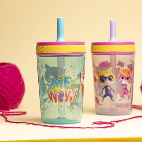 Zak Designs Disney SuperKitties Kelso Toddler Tumblers For Travel or At Home, 15oz 2-Pack Durable Plastic Sippy Cups With Leak-Proof Design is Perfect For Kids (Ginny, Sparks, Buddy, Bitsy) | BPA Free, Plastic, Sippy Cups, Cup Holder Friendly, Dishwasher