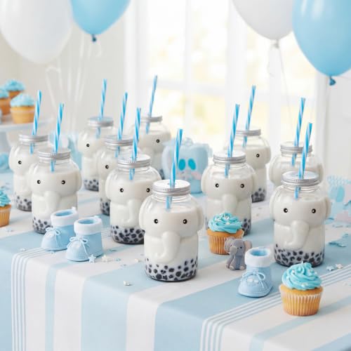 Sliner Elephant Cup Christmas Bottles with Straws Including 20 Pcs Empty Plastic Elephants Drink Bottle & 20 Straws & Caps for Christmas Party Juice Milk Cup Drink Water Container(20 Set, Elephant) - style: Elephant