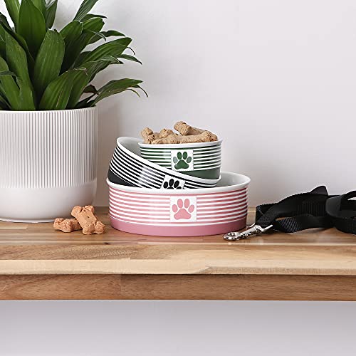 Bone Dry Ceramic Stripe Paw Pet Bowls Collection, Dishwasher Safe, Large, 7.5x2.4, Rose, 2 Count - color: Rose, size: Large Bowl Set, 7.5x2.4"