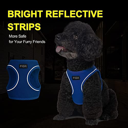 Fida Comfy Dog Harness with Leash, Soft Puppy Vest Escape Proof, Breathable Lightweight Soft Mesh, Adjustable Reflective Step-in Harness for Small Pet Walking (S, Blue) - color: Blue, size: S (Neck:12.6"-13.8"; Girth:16.1"-17.7")