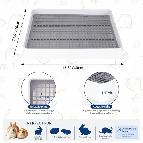FHTONGE Low Entry Guinea Pig Litter Box with Grid, Rectangular Pet Toilet | Small Amimal Litter Pan Trainer Tray for Rodent Bunny Hamster Ferret Chinchilla Squirrel Opossum Hedgehog Glider Chipmunk - color: Only 0.4" PP Grids, size: 14.6x12x2.6"(40x30x6cm