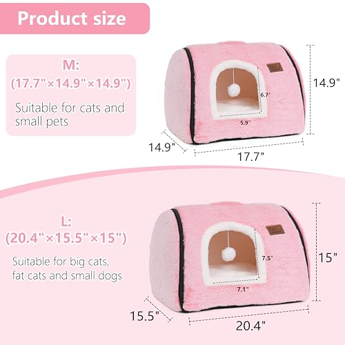cat Bed cave-cat beds for Indoor Cats,Soft and Comfortable Cute cat Bed，cat House,with Removable Washable Cushioned Pillow,Enclosed pet Bed,Kitty pet hut、Hideaway,Small Large Dog Tent (Pink) - color: Pink, size: M:(17.7"×14.9"×14.9")