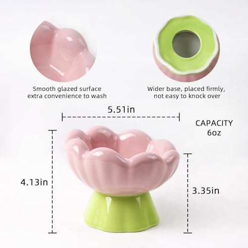 DIF DECO Ceramic Raised Cat Bowl, Pink Elevated Food Bowls for Food and Water Protecting Spine and Whiskelfriendly,Tulip Shape Cute Pet Feeder Dish for Indoor Cats and Small Doas(Height 4.1 inch) - size: Height 4.1 inch