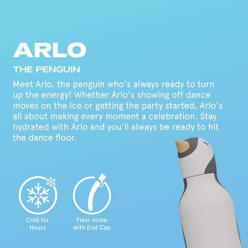 asobu Bestie Water Bottle, Cute Collectible Character, Leak Proof, BPA Free | 16 oz, Stays Cold 24 Hours, Double Wall Vacuum Insulation, Food Grade Stainless Steel, Spill Resistant, Great Gift Idea - color: Penguin