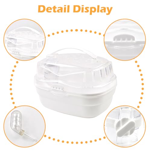 Hamster Carrier Cage with Water Bottle,Portable Hamsters Travel Cage Plastic Guinea Pig Carrying Cases Small Animal Carry Cage for Dwarf Hamsters Chinchillas Hedgehog Mouse(White) - color: 【White】