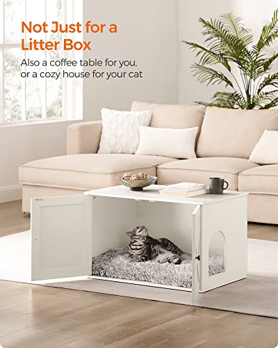 Feandrea Cat Litter Box Enclosure, Litter Box Furniture Hidden with Removable Divider, Indoor Cat House, End Table, 31.5 x 20.9 x 19.7 Inches, White UPCL002W01 - color: White, size: L (31.5"L x 20.9"W x 19.7"H)
