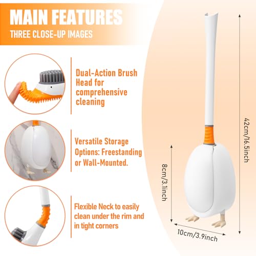 Honeydak Funny Swan Duck Toilet Bowl Brush and Holder Cute Toilet Brush Cleaner Scrubber Set Novelty Animal Girly Unique Creative Bathroom Decor with Plastic Long Handle for Deep Cleaning(White,Duck) - color: White, style: Duck