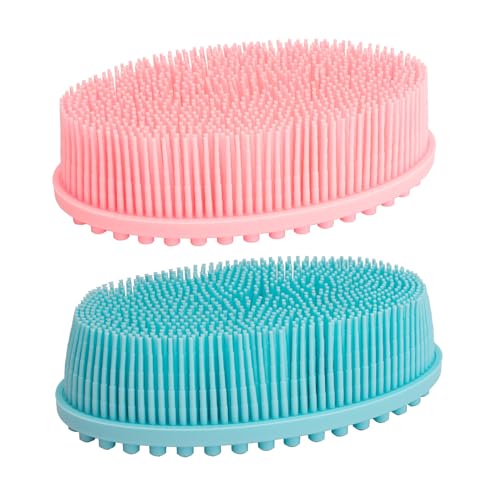 DNC Silicone Body Scrubber Exfoliating Bath Body Brush for Shower 2 Pack - color: Pink+blue