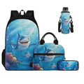 Two Sharks Backpack for Girls Kids Bookbag with Lunch Box Water Bottle Pouch, and Pencil Case for Boys 4 PCS Primary/Secondary School Bag With Compartment for 7th Grade Kids - color: Two Sharks